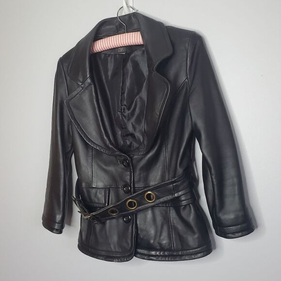 Moda International 2 Leather Jacket Black Fitted Victoria's Secret - Picture 1 of 15